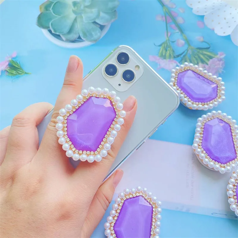 

INS Dream Purple Diamond Phone Stand Pearl Side Grip Tork Simple Foldable Phone Grip for IPhone Samsung Xiaomi Phone Accessories