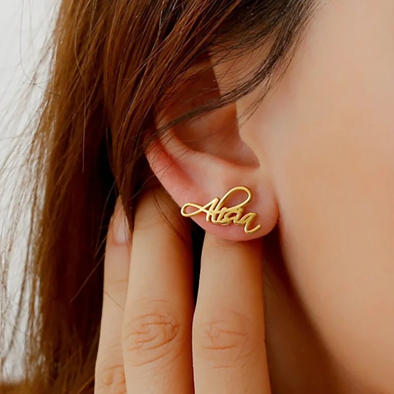 

Personalized Name Earrings For Women Stainless Steel Custom Earrings Fashion Nameplate Letter Stud Earrings Jewelry Girls Gifts