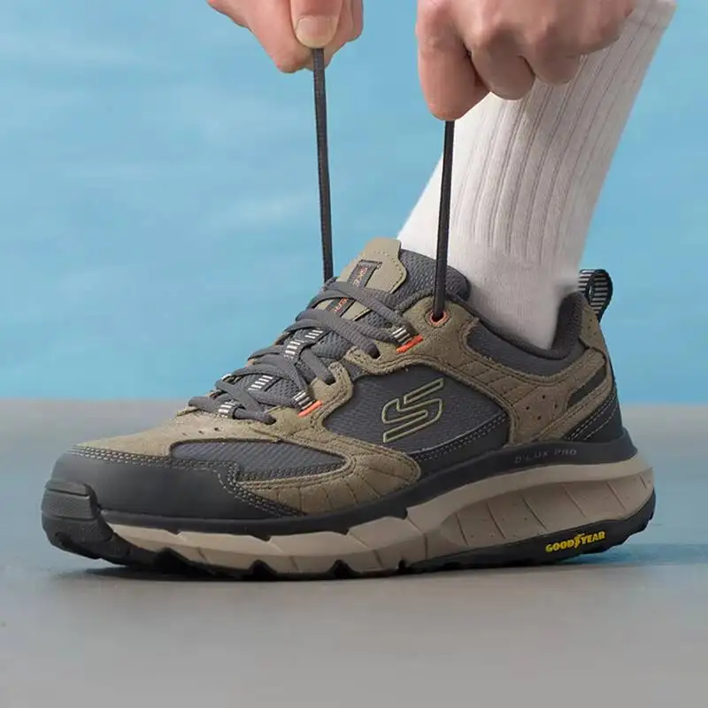 Фото Мужские кроссовки Skechers Taupe для активного отдыха, замшевые, сетчатые, с подошвой Goodyear, нескользящие, прочные, для треккинга и ходьбы, модель 237755-TPMT №2