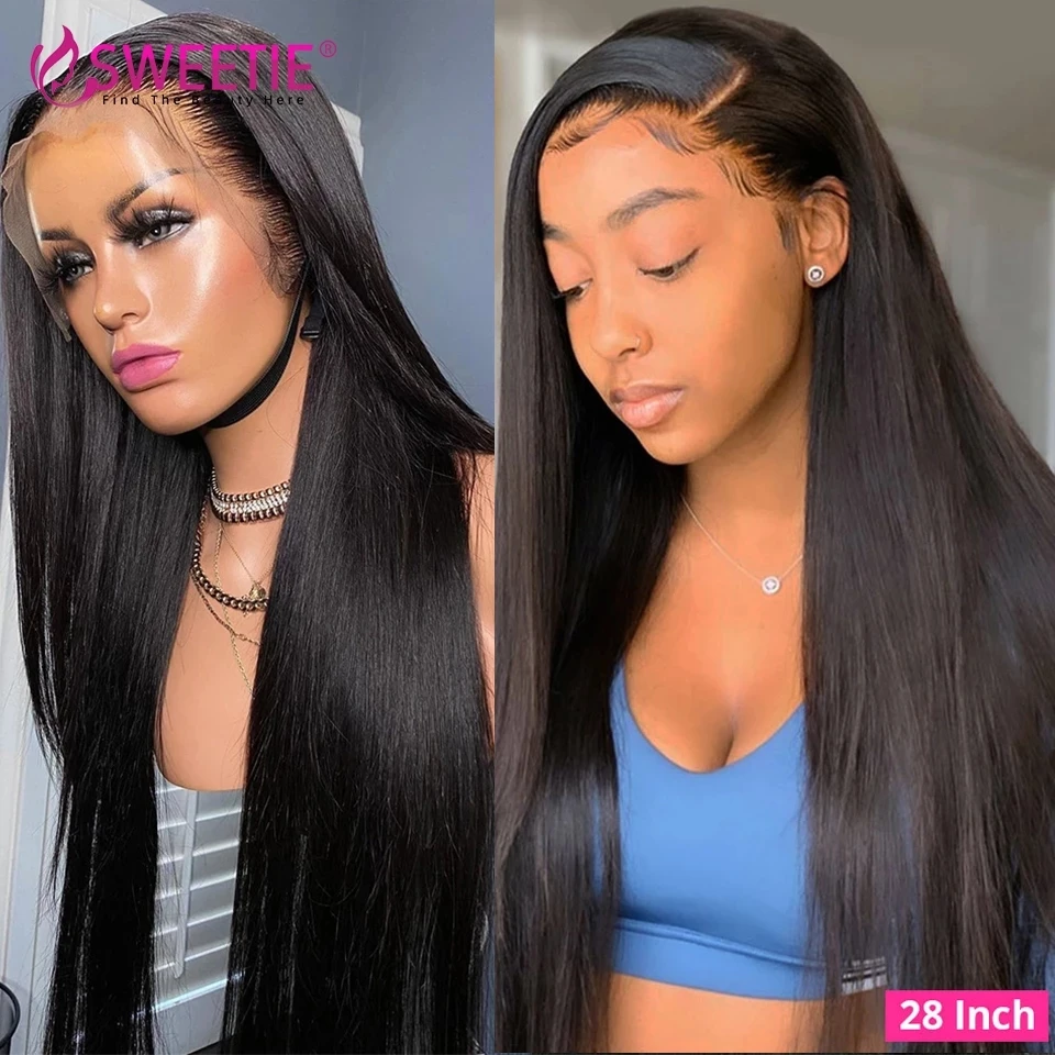 Transparent 4x4 13x4 Lace Front Human Hair Wigs 32inch Brazilian Bone Straight Glueless HD Lace Frontal Wigs Pre Plucked