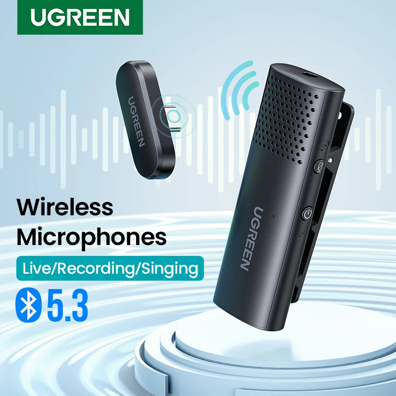 

UGREEN Wireless Microphone Lavalier Omni Condenser Mic Noise Reduction Bluetooth Mic for Camera Video Recording Live Stream Vlog