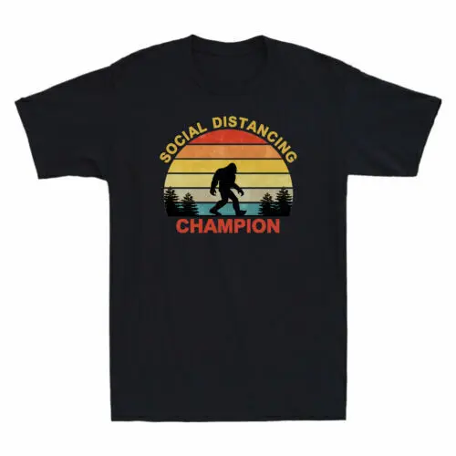 

Social Distancing Champion Tee Funny Bigfoot Vintage Retro O-Neck Cotton T Shirt Men Casual Short Sleeve Tees Tops Harajuku