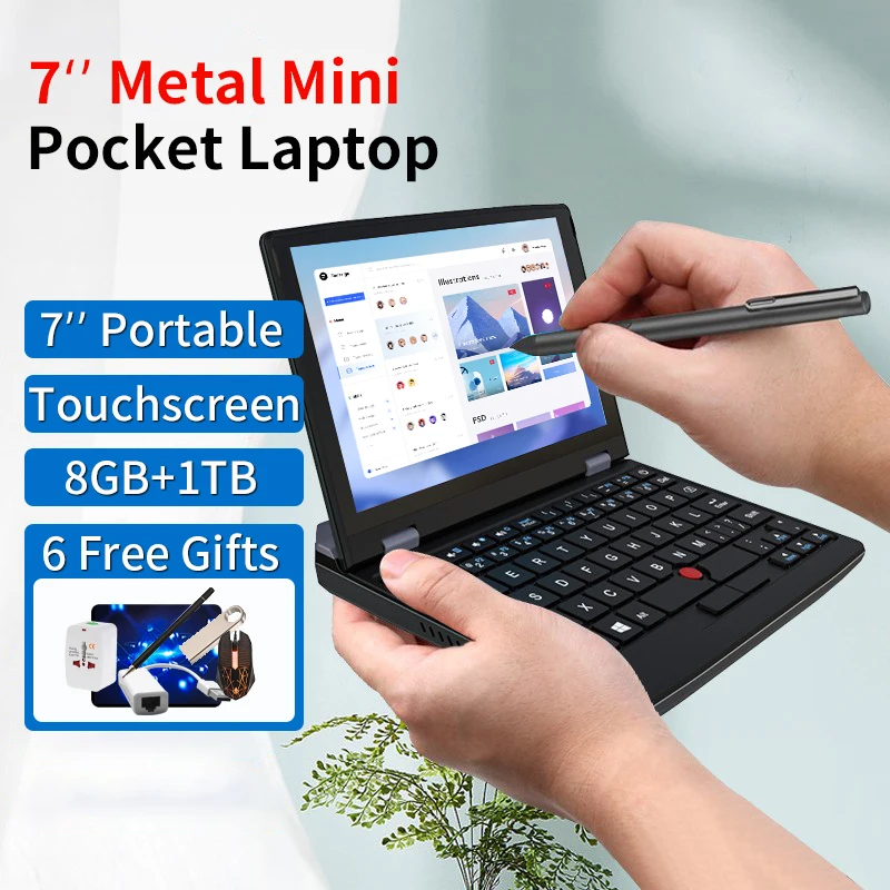 Intel J4125 7 Inch Pocket Laptop 8G RAM 256G/512G/1024G SSD Ultrabook Mini PC Computer Notebook Small Netbook Touch Screen