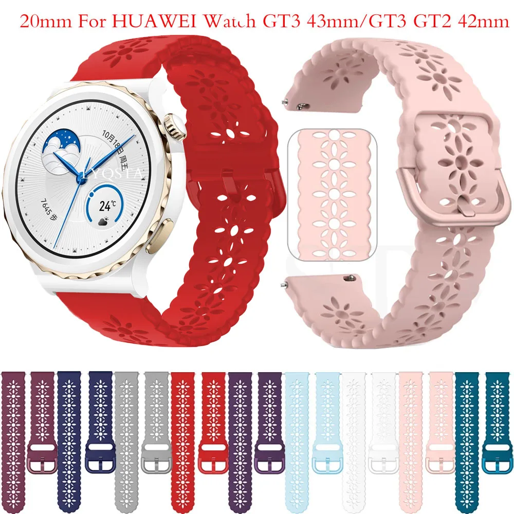 

Ремешок силиконовый женский кружевной для Huawei Watch GT3 GT 3 Pro 43 мм, тонкий браслет для смарт-часов GT2 GT3 42 мм/Honor Magic 2 42 мм, 20 мм