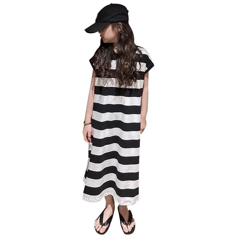

Girls Striped Dress 2022 Summer Loose Kids Clothes Casual Straight Ankle-Length Dresses for Teenage Girls Children's Clothing