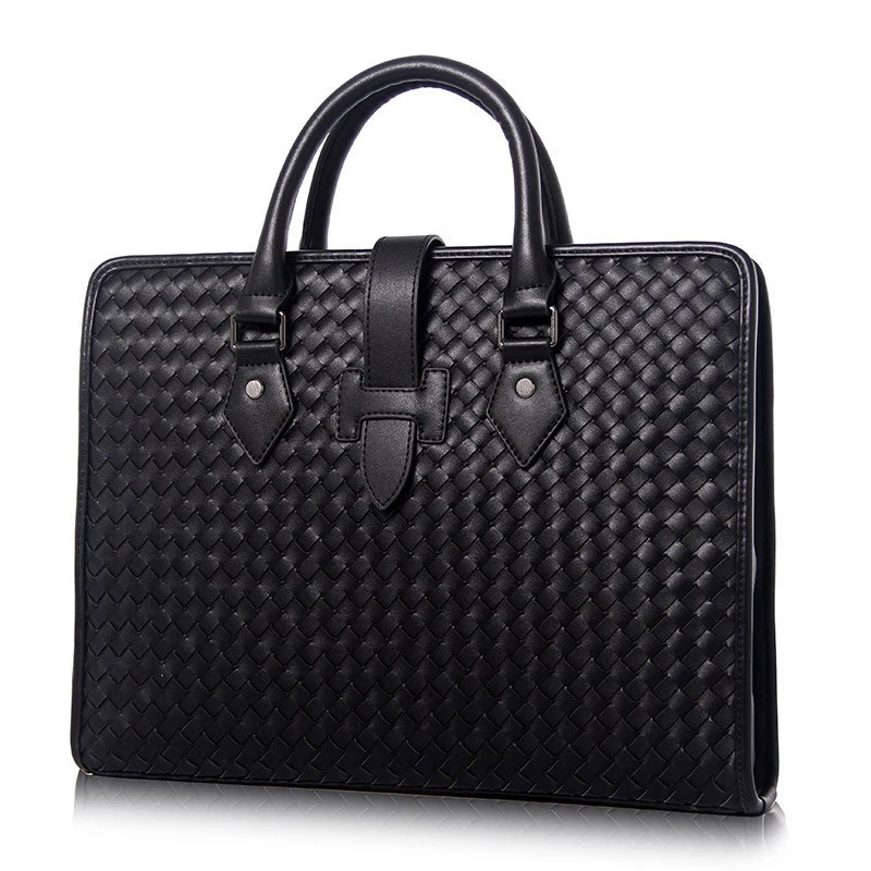 

100% Genuine Leather Men's Briefcase Luxury Male Weave Handbag High Quality Real Leather Bag Messenger Bag for Gentlemen Fashion