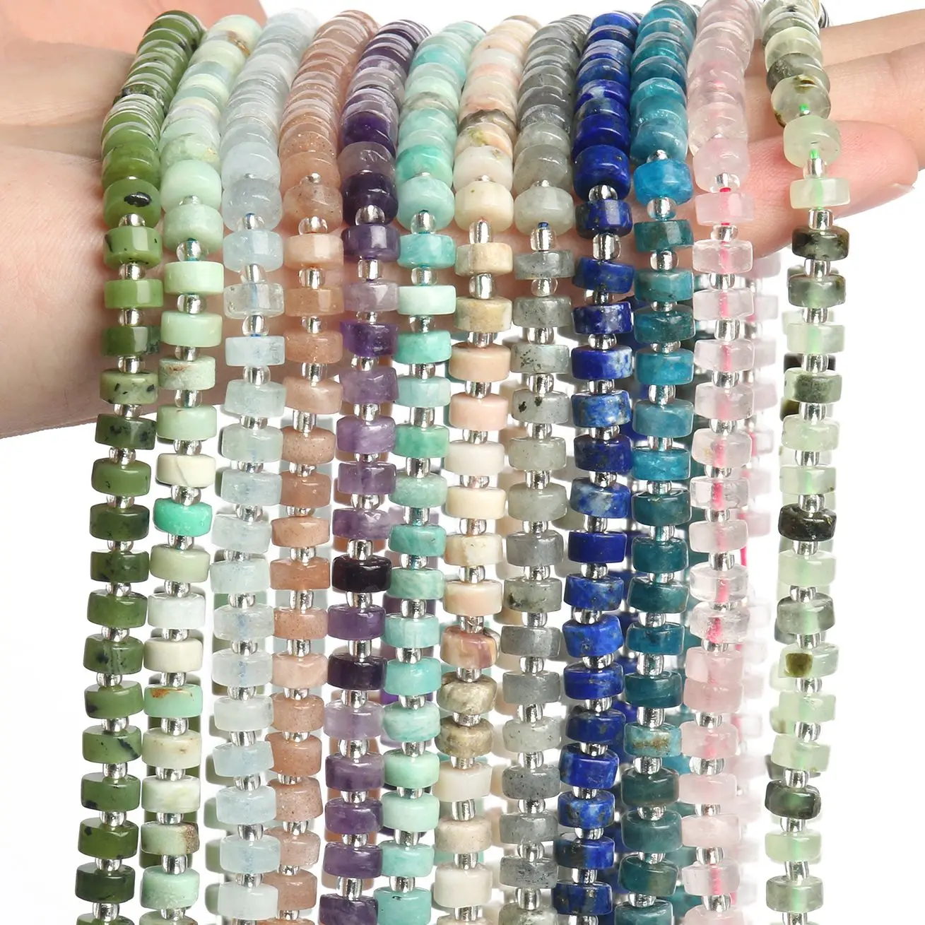 

6x4mm Wheel Shape Jades Chrysoprase Stone Beads Flat Round Amethyst Labradorite Spacer Beads for Jewelry Making Bracelet DIY