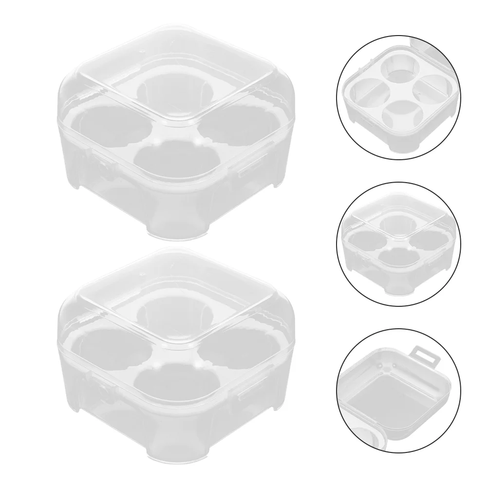 

2 Pcs Plastic Egg Cartons 4 Grid Storage Box Container Case Tray Eggs Holder Fridge