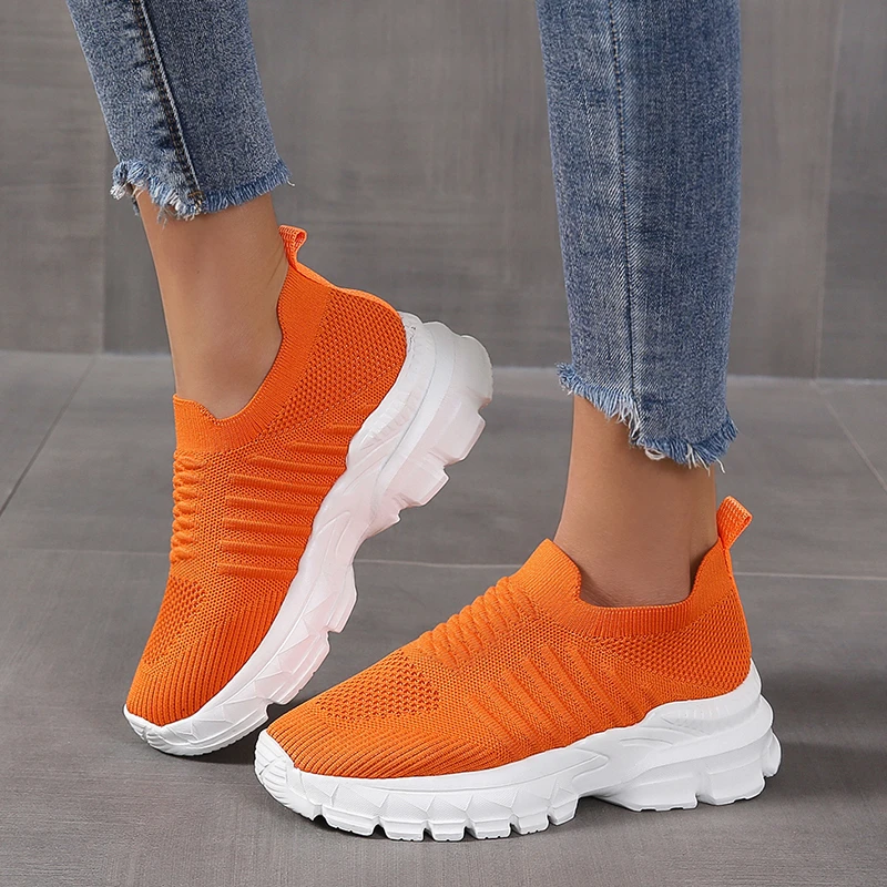 

Rimocy Fashion Sneakers for Women 2023 New Knitting Mesh Women's Vulcanize Shoes Thick Bottom Slip On Walking Shoes Plus Size 42