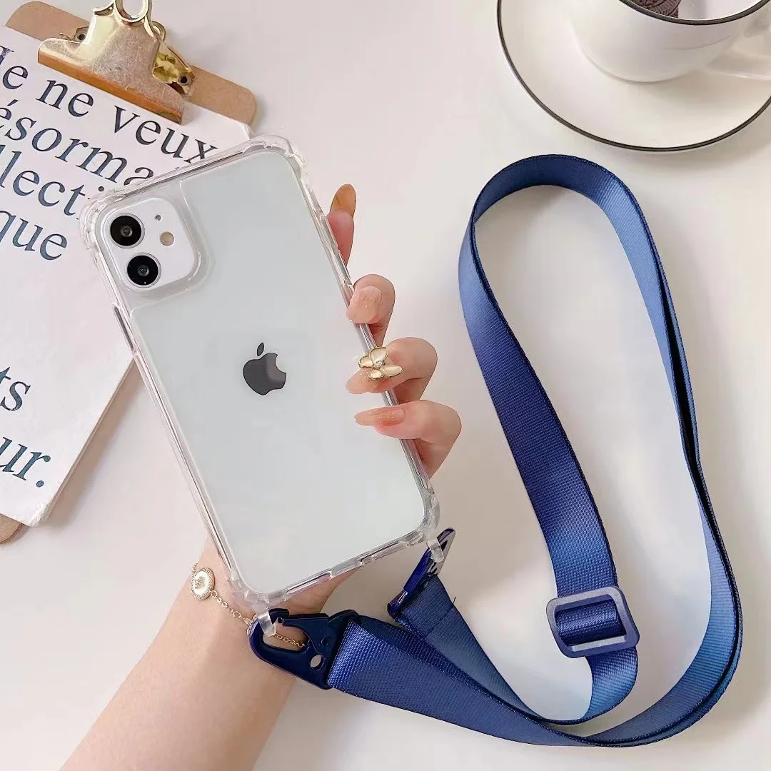 

Crossbody Necklace Cord Lanyards Transparent PC Phone Case For iphone 14 Pro max 7 8 Plus X XR XS 11 Pro Max iphone 13 case