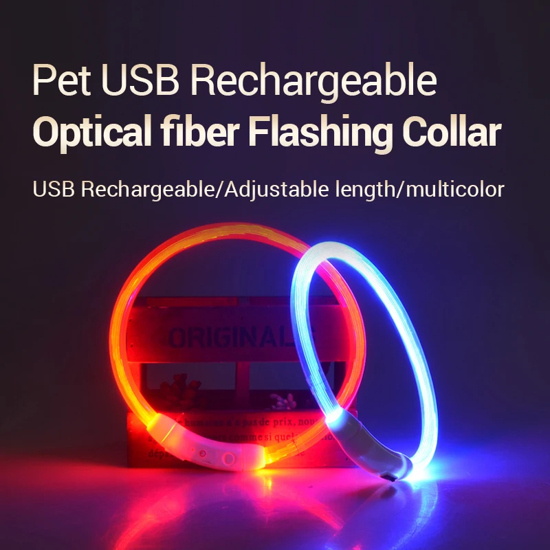 

ROJECO LED USB Dog Collar Rechargeable LED Night Safety Pet Dog Collars Tube Flashing Glow Glowing Luminous Night Dog Leash Lead