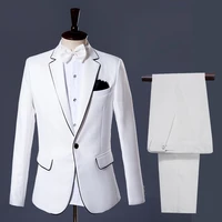 mens suits stage dresses white and black laces mens suit skinny regular coat pants white single breasted smart casual men suits