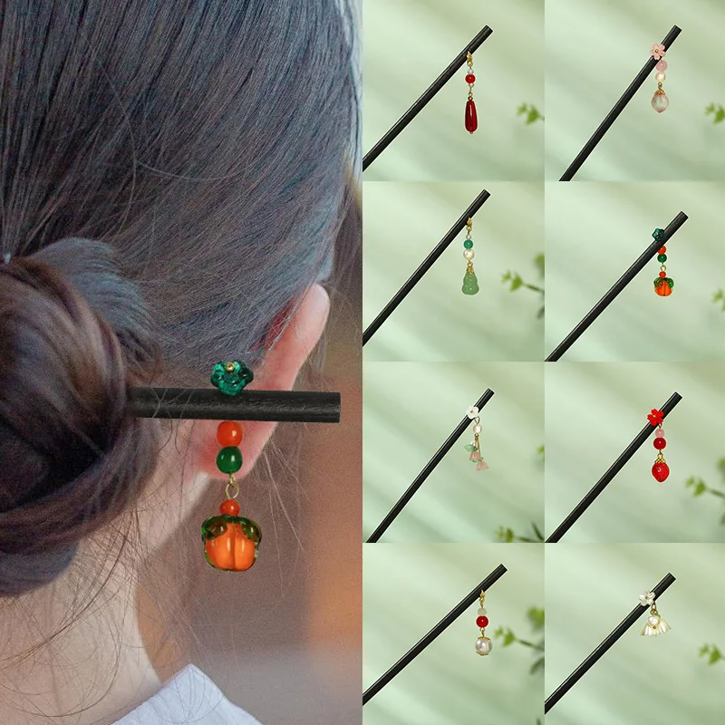 

DIY Vintage Wood Flower Hairpin For Women Antique Hair Stick For Girl Hair Clip Pearl Beaded Costume Chinese Hair Accessories