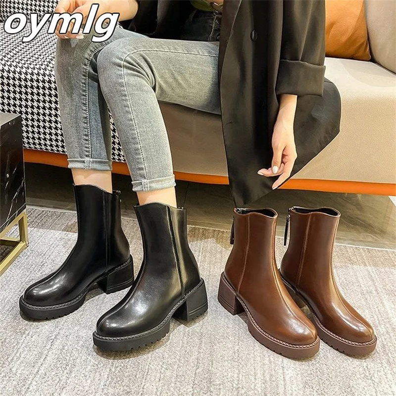 Autumn and winter new back zipper short boots women's fashion all-match thick-soled mid-boots temperament increase fashion boots