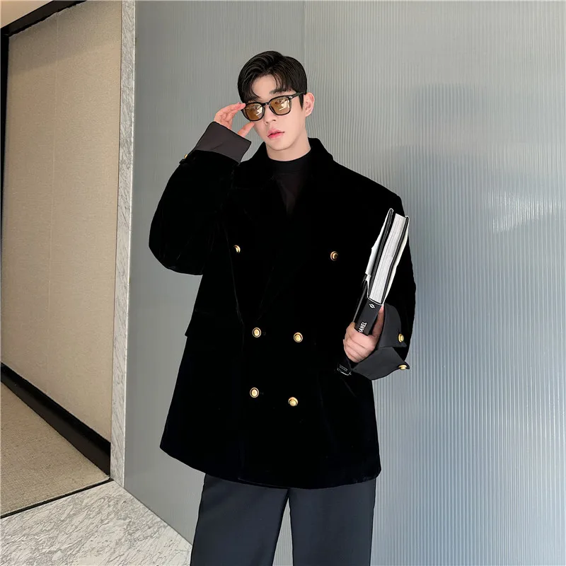 Tangz Studio Old Money Sle золотой бархатный двубортный костюм с профилем мужской корейский