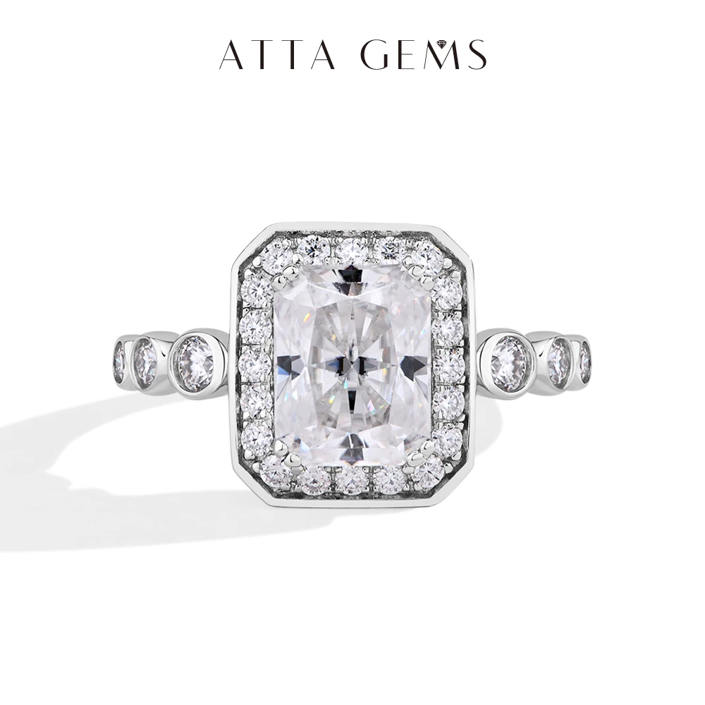 ATTAGEMS 3CT Radiant Cut Moissanite DVVS1 Кольца с бриллиантами для женщин и мужчин Настоящее