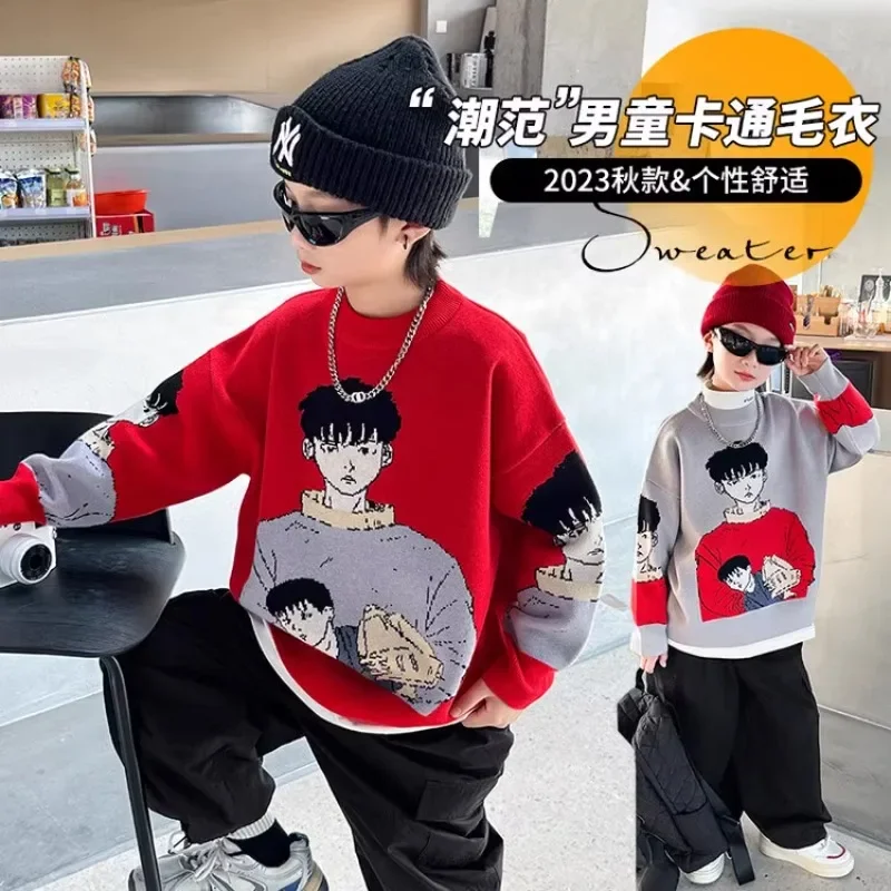 

5-14year boy Spring/Autumn Sweater Fine Grain Knitted Sweater Fashion Trendy Style Casual Loose Outer Wear Underwear
