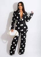 european and american womens fashion casual wave dot print two piece suit