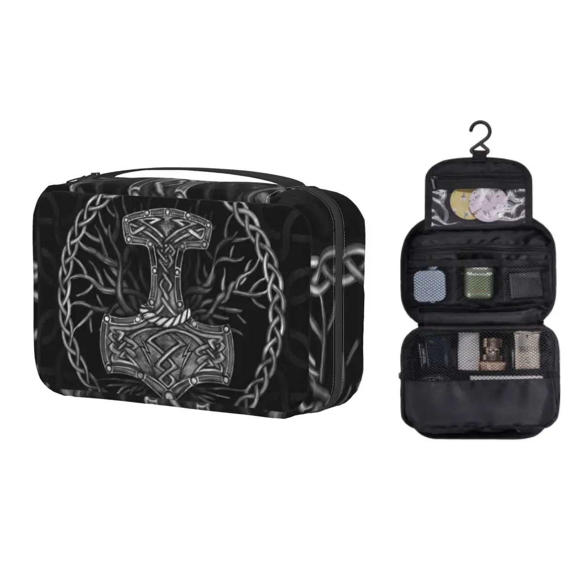 

Mjolnir The Hammer Of Thor And Tree Of Life Travel Toiletry Bag Hanging Norse Viking God Makeup Cosmetic Organizer Dopp Kit