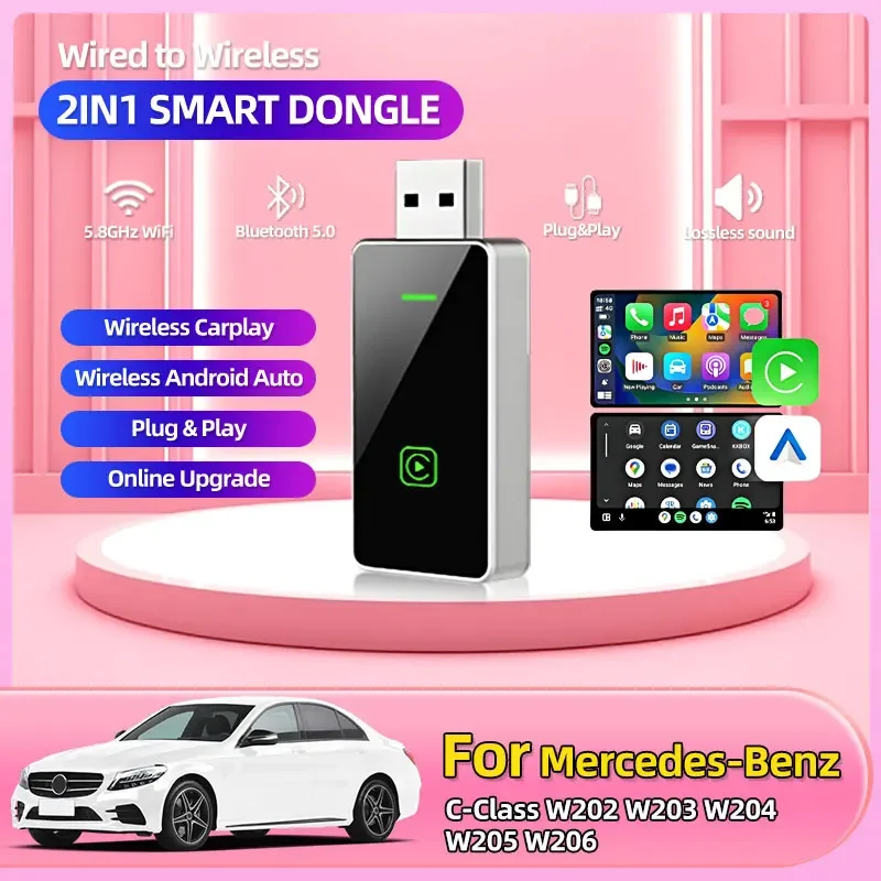 Фото Для Mercedes-Benz C-Class W202 W203 W204 W205 W206 НОВЫЙ 2в1 беспроводной автомобильный Play Android беспроводной адаптер Smart USB Plug and Play №1
