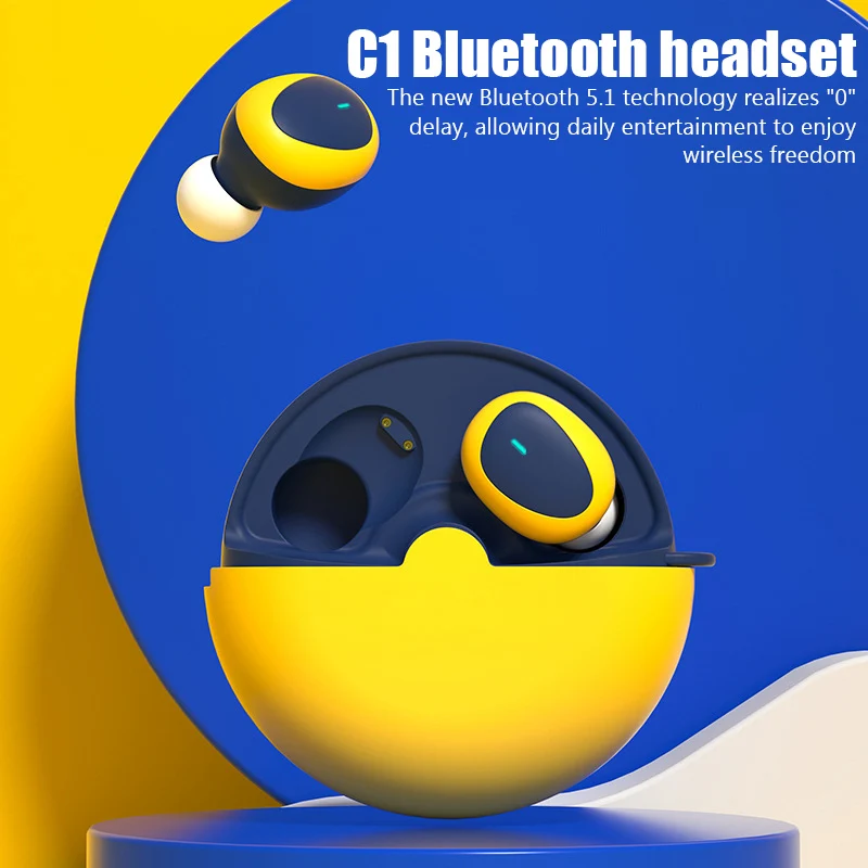 

C1 TWS Fone Bluetooth 5.1 Earphones Wireless Headphones Large Capacity Rotary Type Earbuds with Mic Wireless Bluetooth Headset
