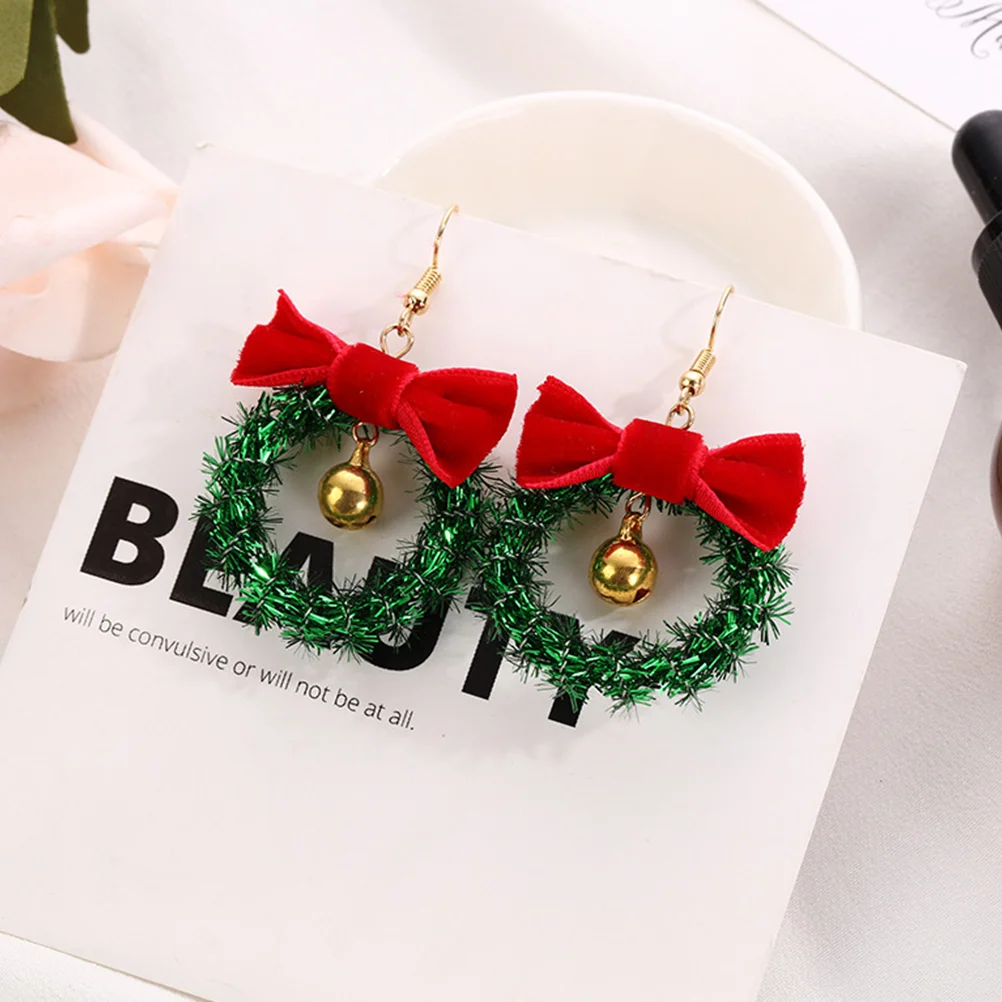 

Christmas Earrings Women Garland Bell Girls Gifts Drops Stylish Ribbon Wreath Dangle Miss Fashion