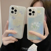 ins tulip halo gradient flowers accessories phone case for iphone 12 pro max 11 13 pro max 8 7 plus xs max xr soft back cover