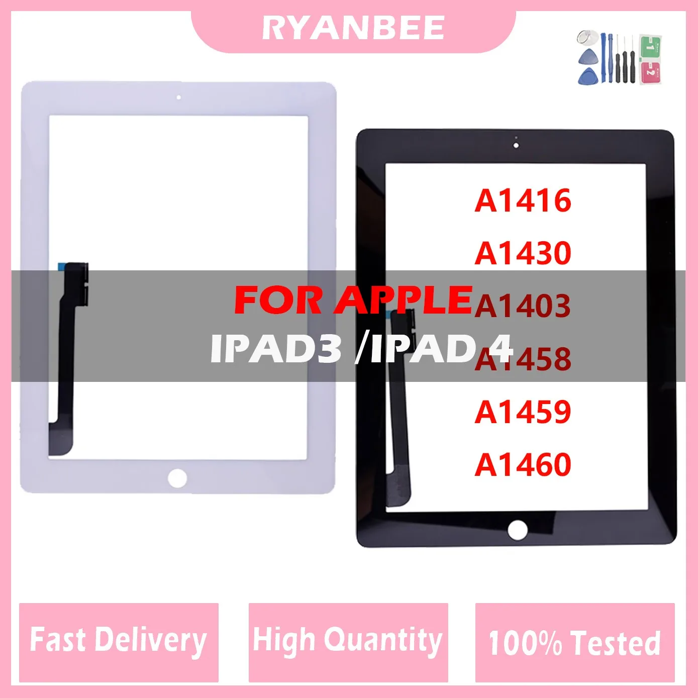 

Touch Screen New For iPad3 iPad4 iPad 3 4 A1416 A1430 A1403 A1458 A1459 A1460 LCD Outer Digitizer Sensor Glass Panel Replacement