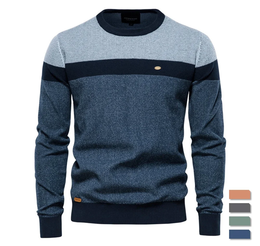 

Spliced Cotton Sweater Men Casual O-neck High Quality Pullover Knitted Sweaters Male New Winter Brand Mens Sweaters