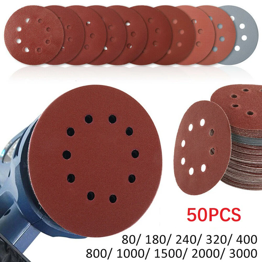 

100pcs 125mm Hook Loop Sanding Discs 8 Holes Sandpaper Pads Set 40Grit-3000Grit Sander Disc Abrasive Polishing Tools 80-3000