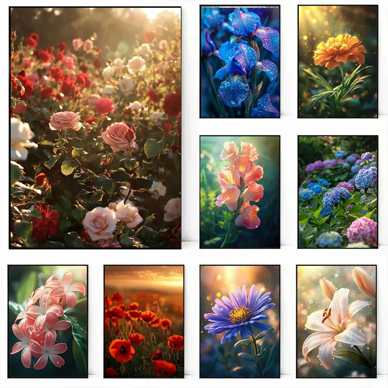 Цветы на холсте современная печать