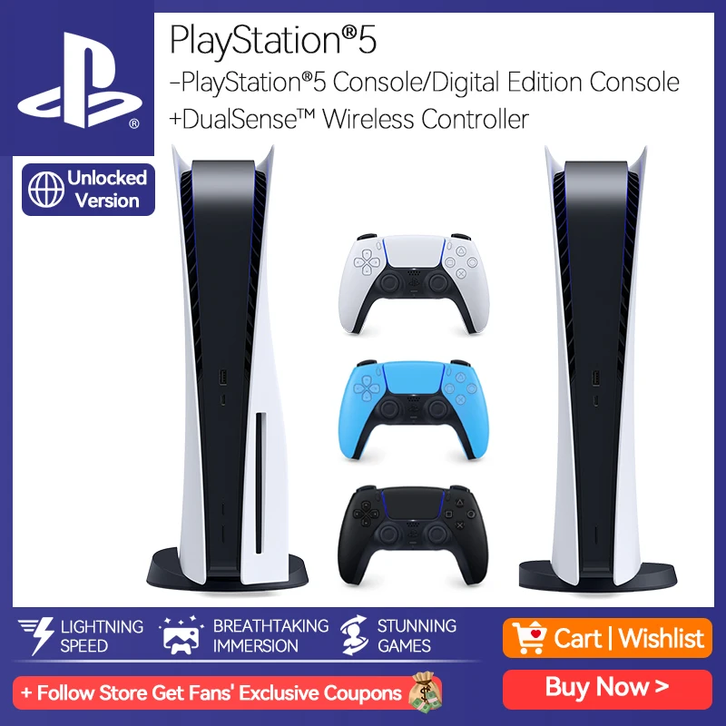 Sony PlayStation 5 PS5 консоль Цифровая версия для видеоигр DualSense беспроводной контроллер