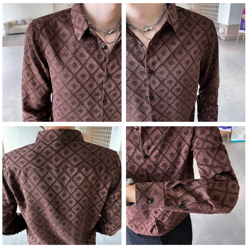 Новые модные рубашки с рисунком ромбиками для мужчин роскошные дизайнерские
