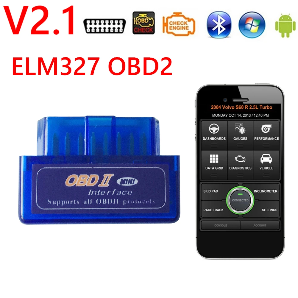 Автомобильный диагностический сканер ELM327 V2.1 компактный OBD2 с поддержкой Bluetooth Wi-Fi