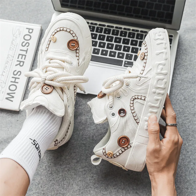 

Men Fashion Sneakers Casual Canvas Skateboard Shoes 2023 New Designer Brand Trend Platform Vulcanize Shoes Man Tenis Masculino