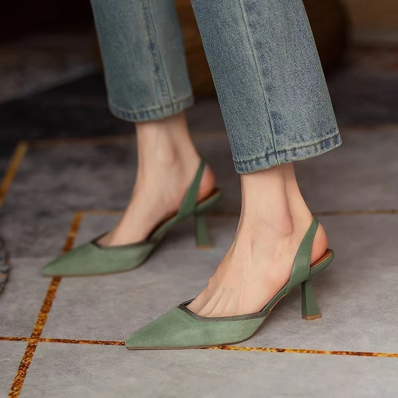 

2023 Sexy Pointed Toe Thin Heels Women Sandals New All-match Shallow High Heels Summer Temperament Slingback Women Shoes
