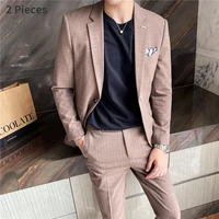 2 pieces male suit mens clothing %ef%bc%88blazer pants%ef%bc%89 classic plaid fashion print men business casual suits for men sets 2022 new