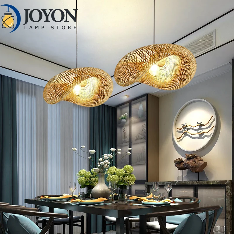 

Bamboo Pendant Lights Rattan Weaving Kitchen Pendant Lamp Asia Restaurant Hotel Deco Light for Living Room Hanging Lamp
