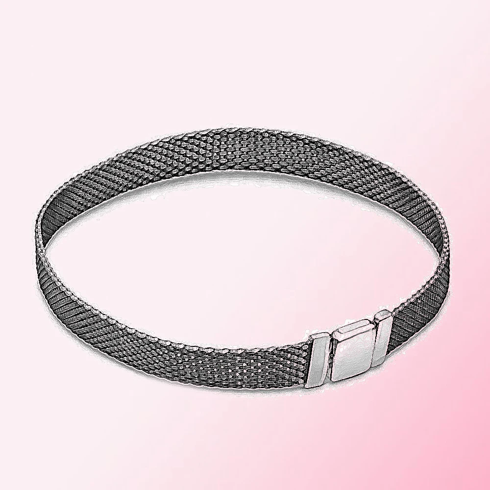 

2019 Fall 100% 925 Sterling Silver 1:1 Reflexions Oxidised Mesh Bracelet Women's Fine Jewelry DIY Beaded Pendant Charm