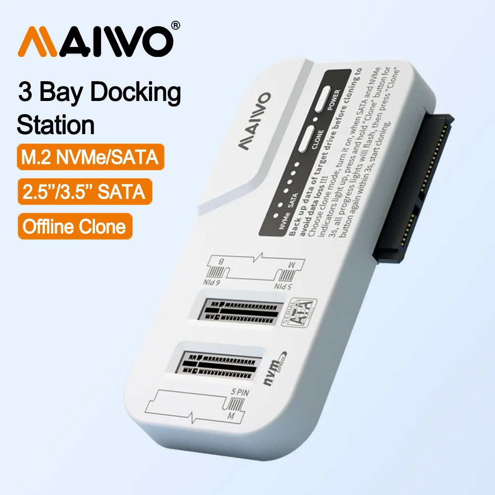 Фото MAIWO 3 Bay 2,5/3,5-дюймовый корпус для жесткого диска M.2 NVMe/SATA SSD-накопитель с автономным клоном USB3.2 Type-C Gen2 Чехол для внешнего жесткого диска/SDD 10 Гбит/с №1