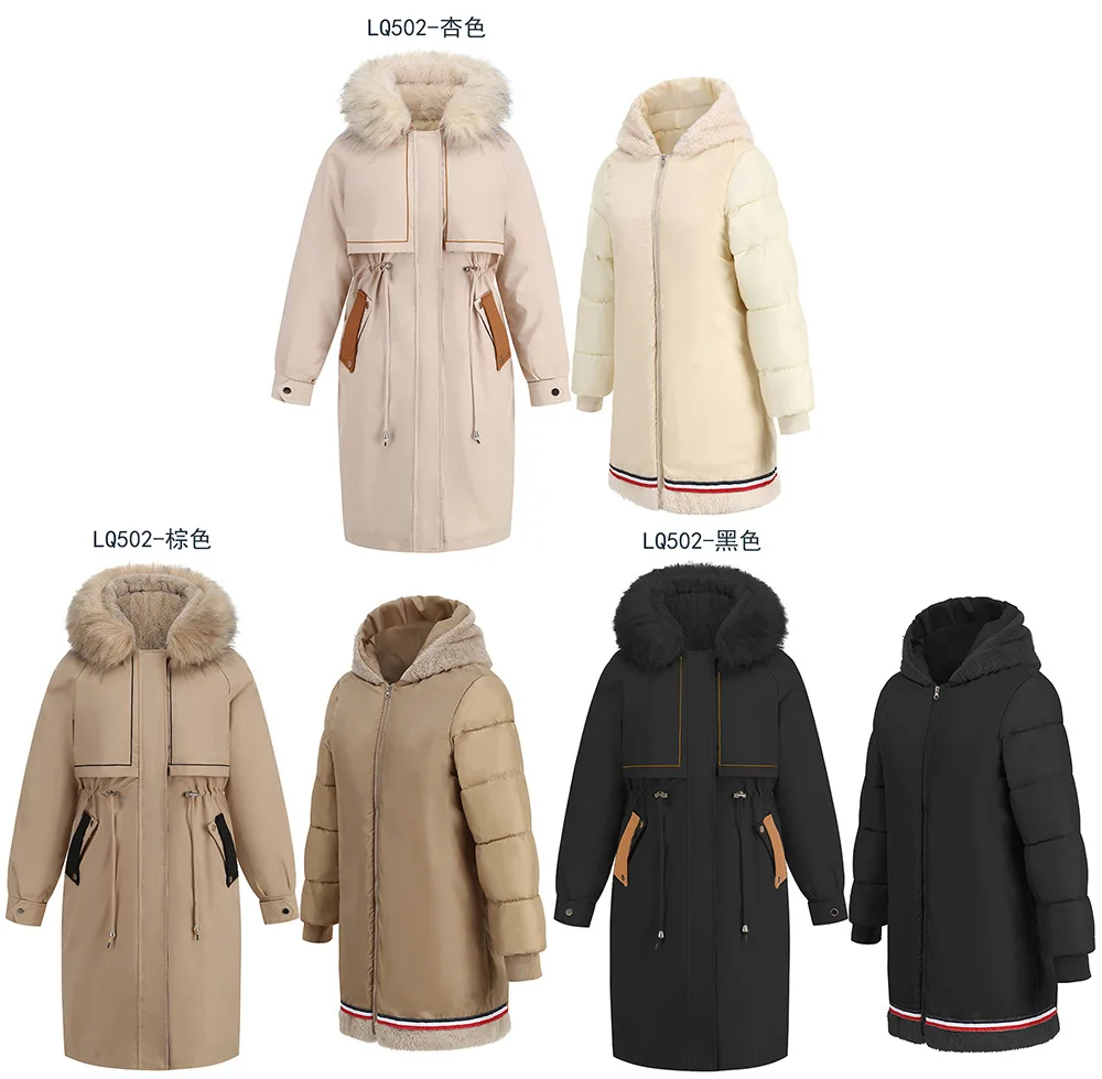 Detachable 2Pcs Set Parka Cotton Clothes Waist Drawstring 2022 Winter Warm Long Slim Coat Wool Collar Jacket High Quality Women