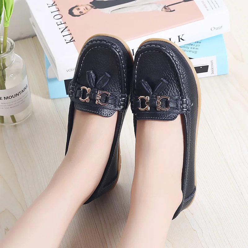 

New Flat Shoes Women Soft Sole Large Size Wedge Heel Round Head Shallow Mouth Tassels Fashion Mom's Shoe Zapatos Mujer