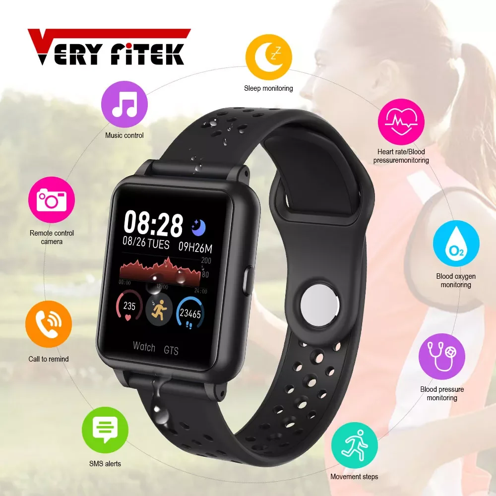 

VERYFiTEK GTS P8 Smart Watch Heart Rate Blood Pressure Monitor Swimming Waterproof Women Men Smartwatch K P68 B57 Q9 IWO 8 9 10