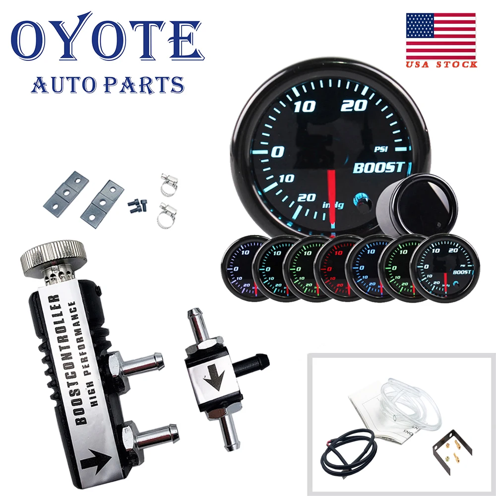 

OYOTE New 2" 52mm 7 Color Adjustment Boost Gauge with 0-30PSI Manual Controller Kit