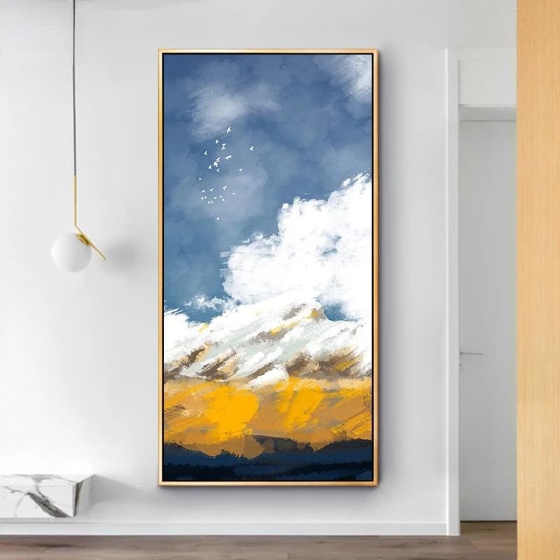 

Simple Blue Sky And White Clouds Abstract Hand-painted Oil Painting Vertical Aisle Corridor Scenery Hanging Painting Frameless