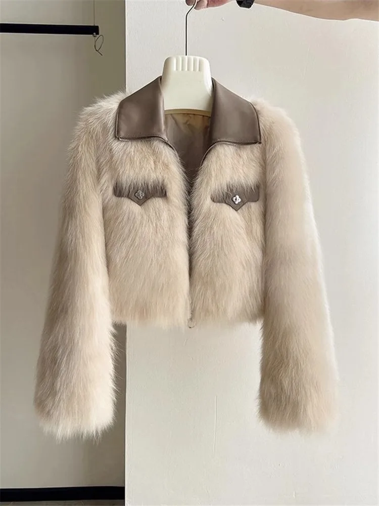 Женская шуба с откидным воротником из искусственного лисьего меха новинка 2024