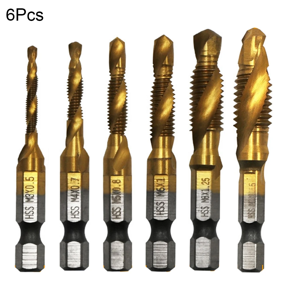 

4341 HSS Tap Die Drill Bit 1/4 Inch 6.35mm Hex Shank Screw Thread Wood Worker Tool Hole Cut Spiral Tapping Tap Die Drill Bit