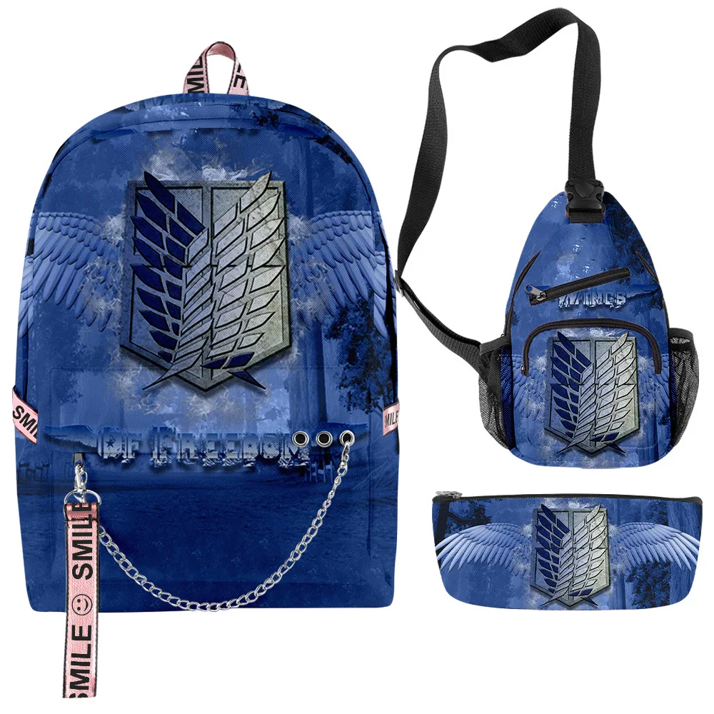 

Boys Girls 3pcs/Set Japan Anime Attack on Titan Backpack Schoolbag Cartoon Comic Oxford Waterproof Travel Bicycle Backpack Bags
