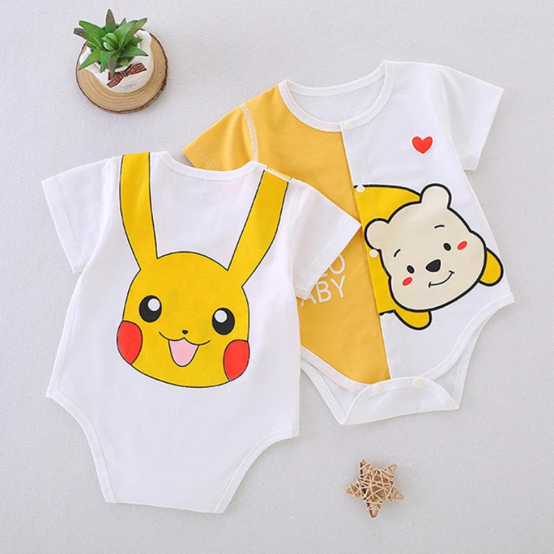 

Pokémon Cute Cartoon Anime Character Pikachu Pattern Summer Male and Female Baby Jumpsuit Cotton Short Sleeve Set Send Socks