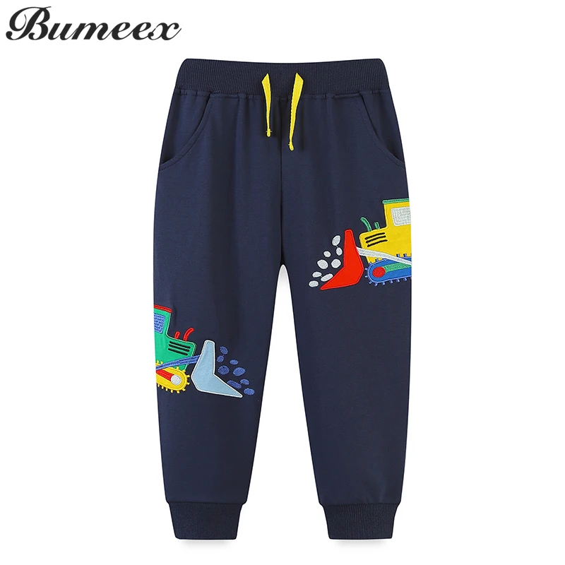 

Bumeex Boys Sweatpants Spring and Fall Kids Pants Car Embroidery Full-length Children's Drawstring Cartoon Trouser